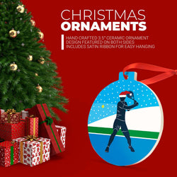Tennis Round Ceramic Ornament - Guy Silhouette with Santa Hat