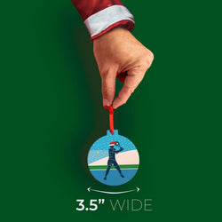 Tennis Round Ceramic Ornament - Guy Silhouette with Santa Hat