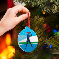 Tennis Round Ceramic Ornament - Girl Silhouette with Santa Hat