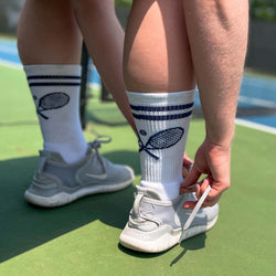 Tennis Woven Mid-Calf Socks - Crossed Racquets