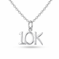 A silver 10K letter pendant necklace on a delicate silver chain, shown against a plain white background.