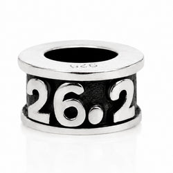 A sterling silver 26.2 mile marathon runner bead with a black oxidized center, featuring the raised numbers '26.