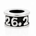 A sterling silver 26.2 mile marathon runner bead with a black oxidized center, featuring the raised numbers '26.