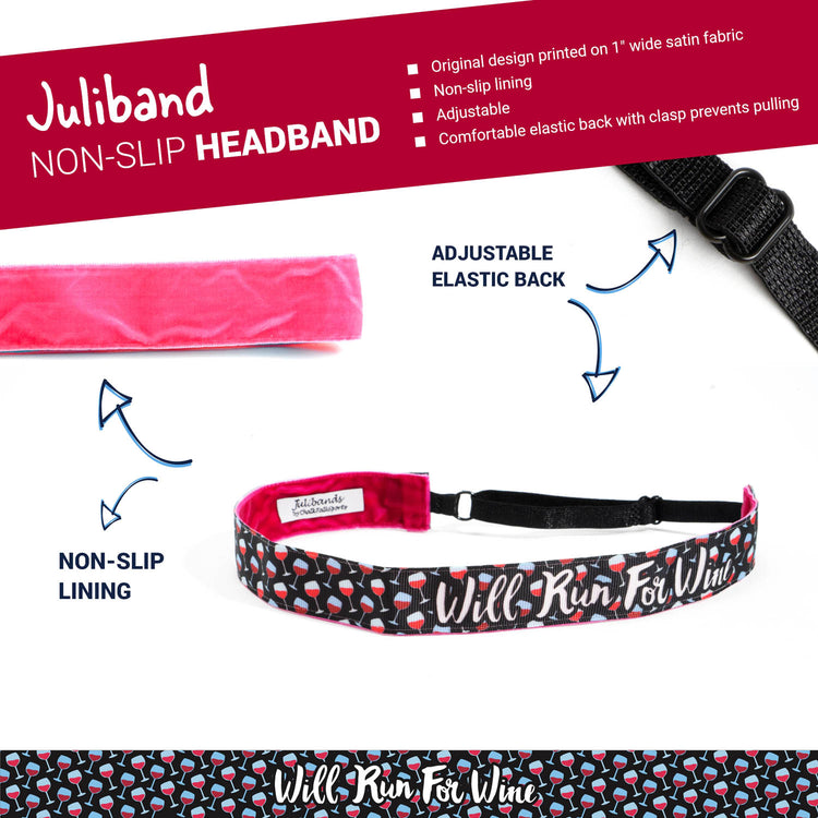 Athletic Juliband Non-Slip Headband - Will Run For Wine