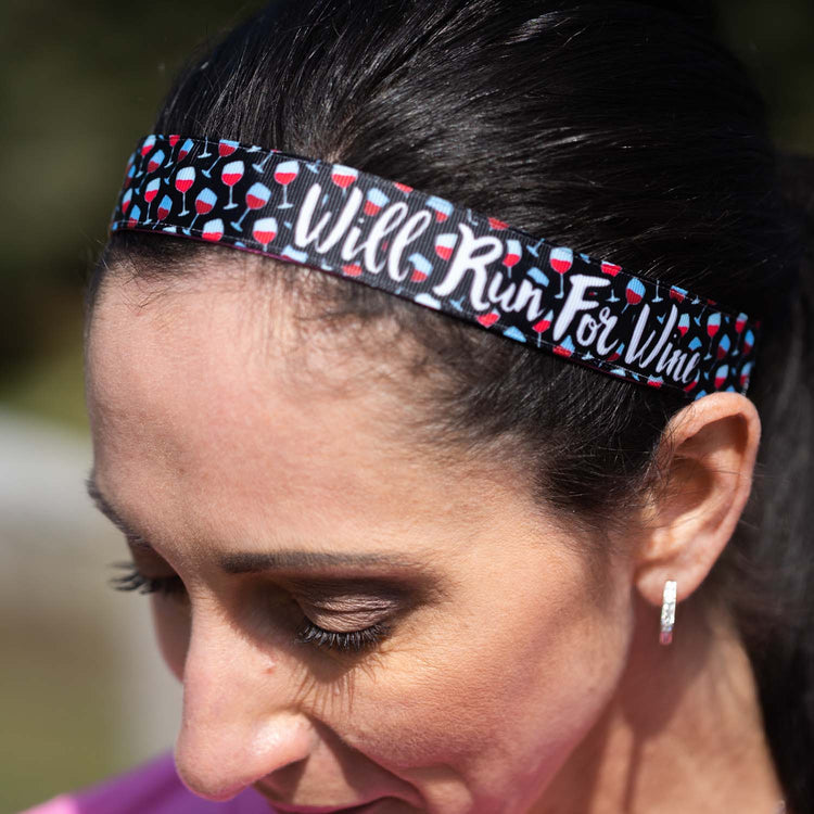 Athletic Juliband Non-Slip Headband - Will Run For Wine