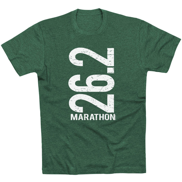 Running Short Sleeve T-Shirt - 26.2 Marathon Vertical [Adult Small/Forest Green] - SS