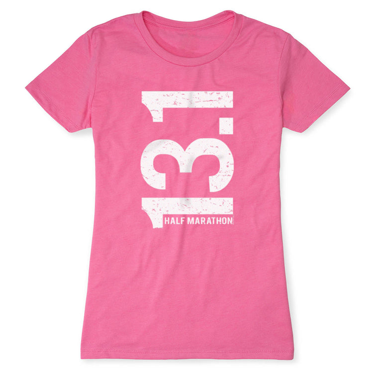 Women's Everyday Runners Tee 13.1 Half Marathon Vertical [Adult XX-Large/Hot Pink] - SS