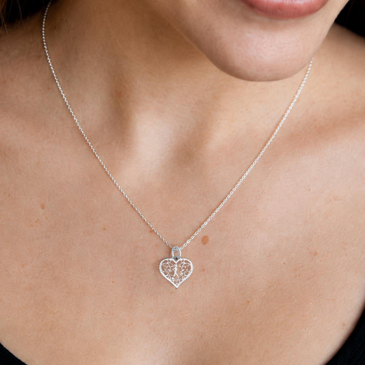 Sterling Silver Filigree Runner Heart Necklace