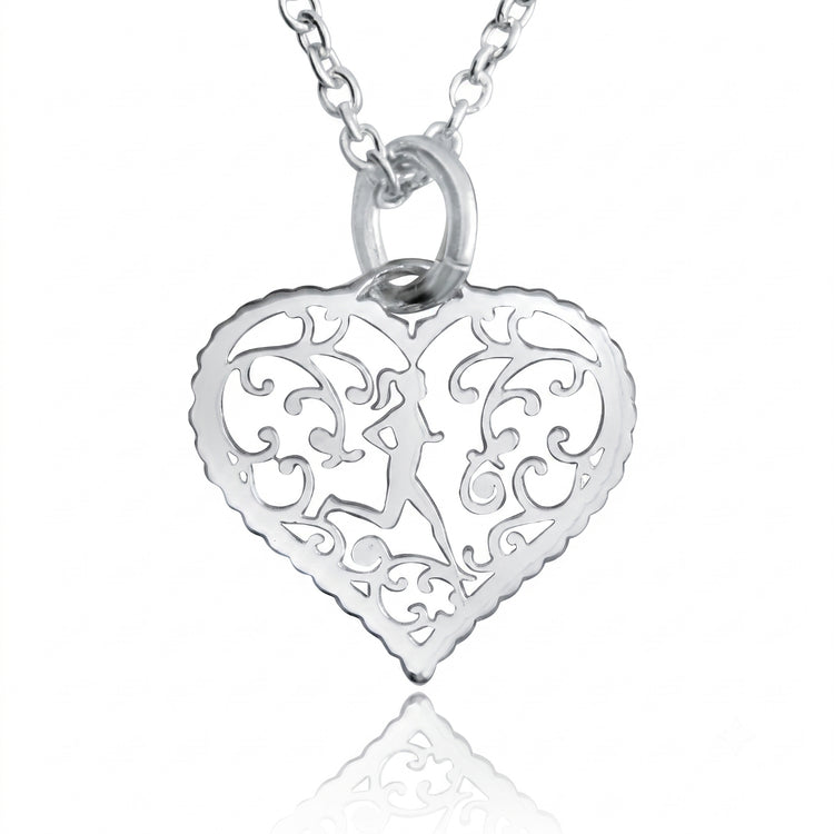 Sterling Silver Filigree Runner Heart Necklace