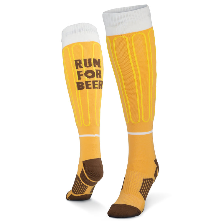 GFAR Woven Yakety Yak! Knee High Socks - Will Run For Beer (Amber/Brown/White)