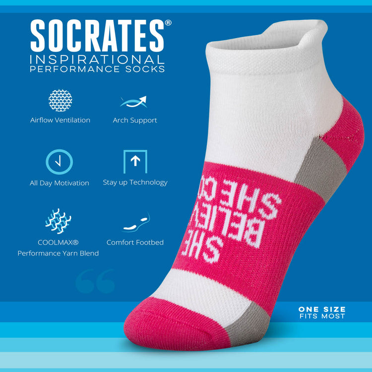 Socrates® Woven Performance Socks She Believed She Could (Fuchsia)