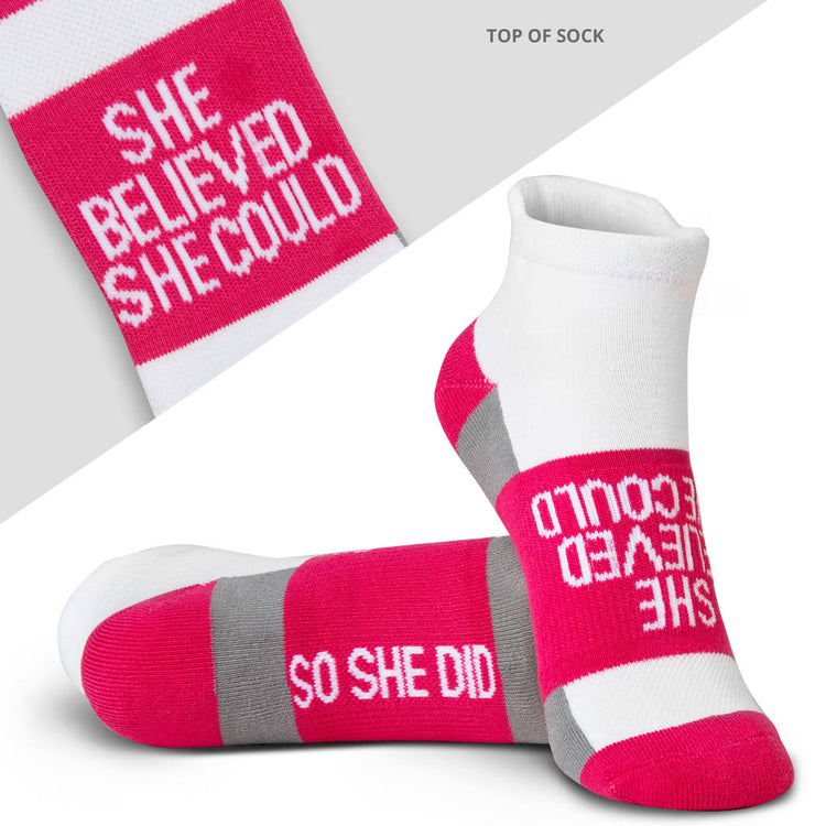 Socrates® Woven Performance Socks She Believed She Could (Fuchsia)