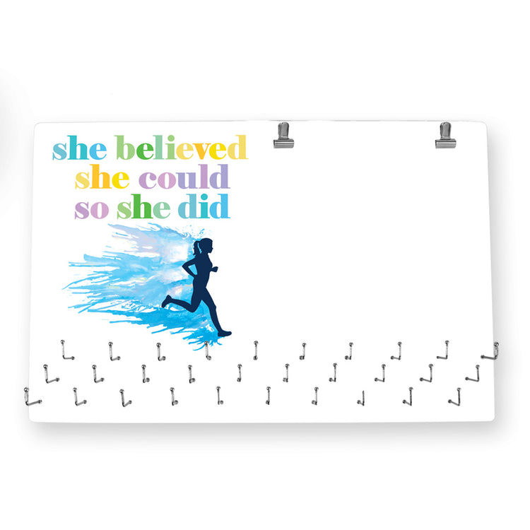 Running Large Hooked on Medals and Bib Hanger - She Believed She Could