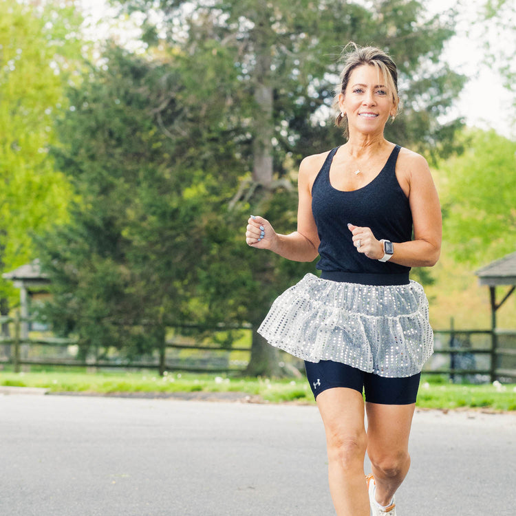 Running Costume Skirt - Silver Glitter Sequined