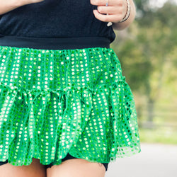 Running Costume Skirt - Green Glitter Sequined
