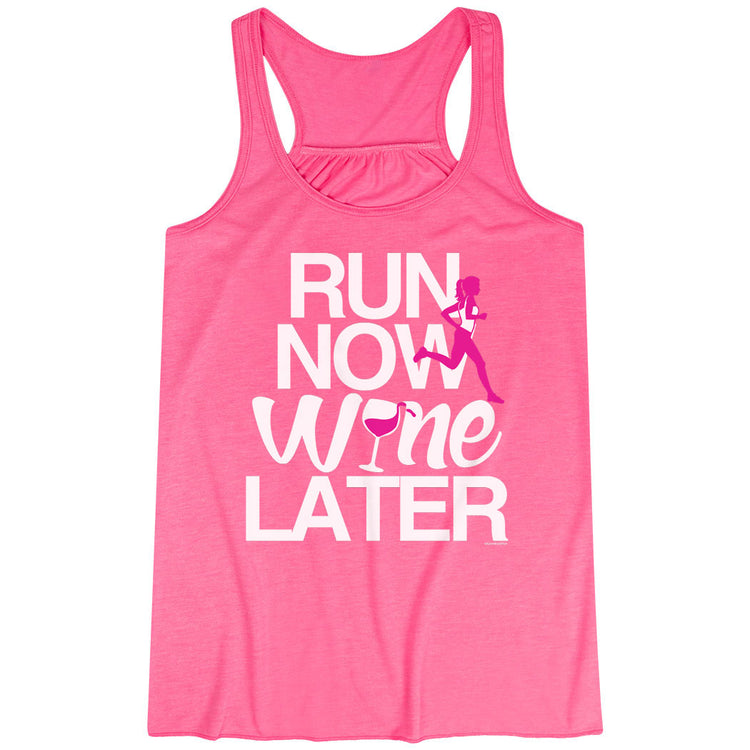 Flowy Racerback Tank Top - Run Now Wine Later (Bold) [Pink/Adult Medium] - SS