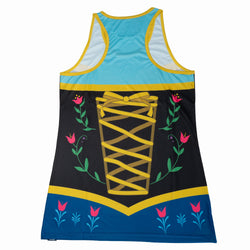 Colorful tank top with floral design princess graphic on a white background