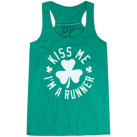 Running Flowy Racerback Tank Top - Kiss Me I am a Runner Shamrock [Adult X-Small/Green] - SS