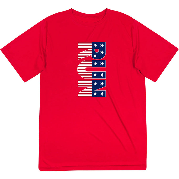 Men's Running Short Sleeve Tech Tee - Patriotic Run [Red/Adult Large] -SS