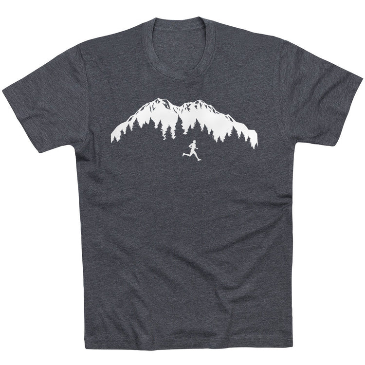 Running Short Sleeve T-Shirt - Trail Runner in the Mountains [Adult Small/Charcoal] - SS