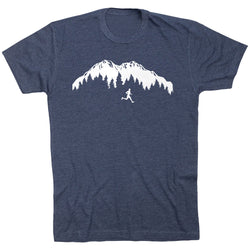 Running Short Sleeve T-Shirt - Trail Runner in the Mountains [Navy/Adult Large] - SS