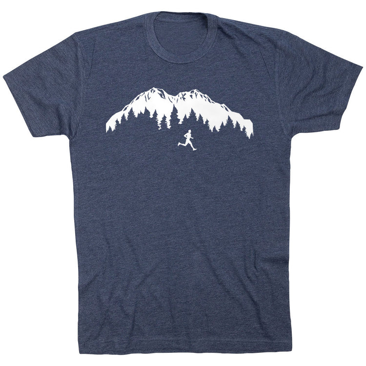 Running Short Sleeve T-Shirt - Trail Runner in the Mountains [Navy/Adult Large] - SS