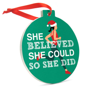 Running Round Ceramic Ornament - She Believed She Could So She Did Santa Runner