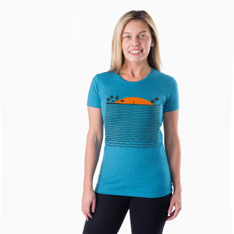 Running Women's Everyday Tee - Chasing Sunsets [Teal/Adult Large] - SS