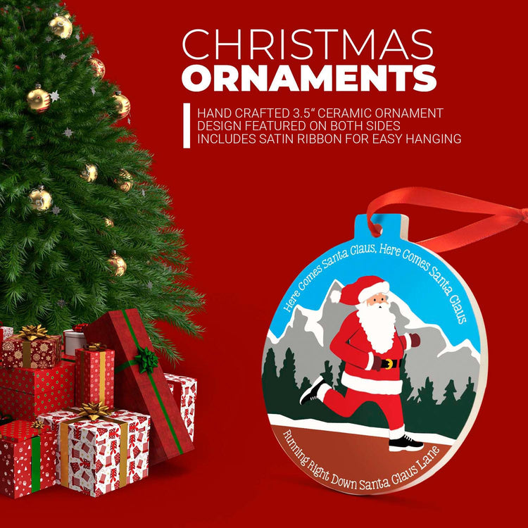 GFAR Running Round Ceramic Ornament - Here Comes Santa Claus