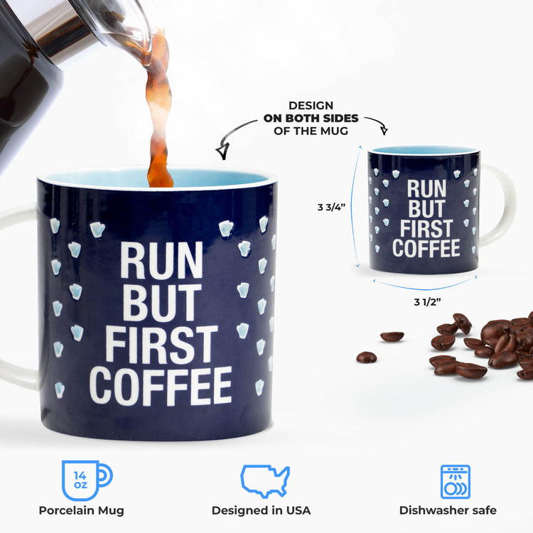 Soleil Home™ Running Porcelain Mug - Run but First Coffee