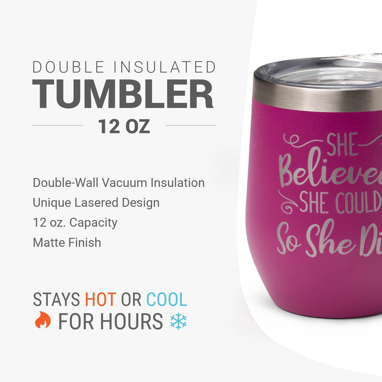 Travel Wine Tumbler - She Believed She Could So She Did