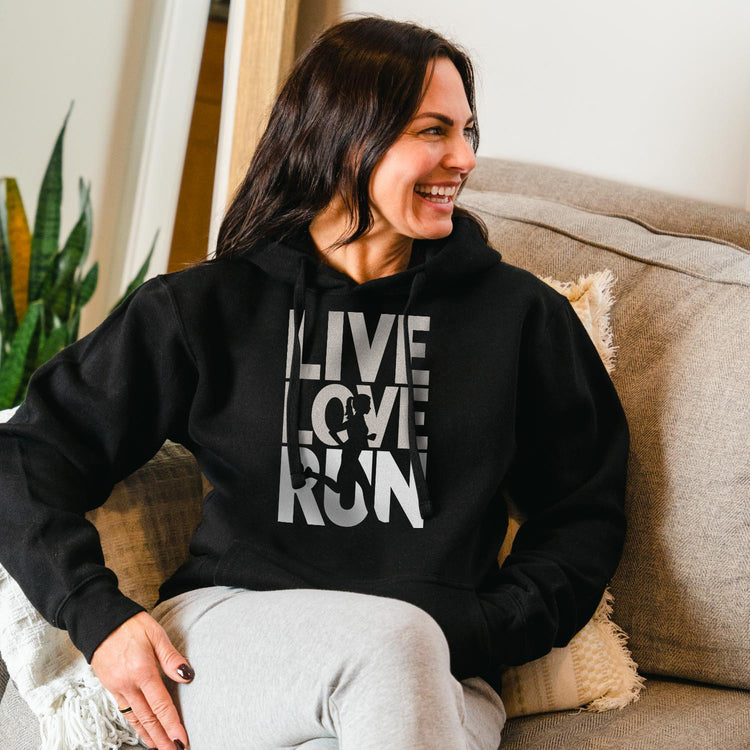 Statement Fleece Hoodie - Live Love Run Silhouette [Black/Adult Medium] - SS