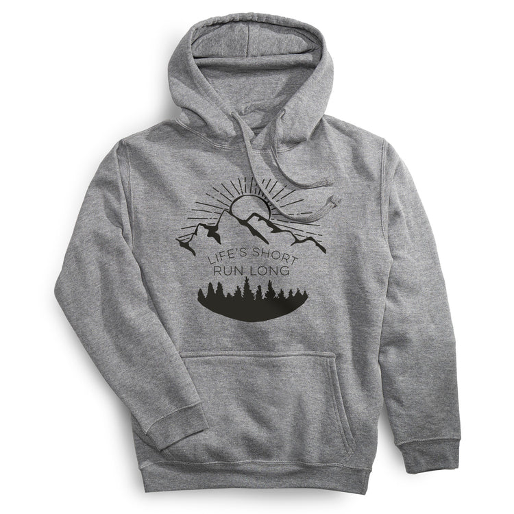 Statement Fleece Hoodie - Life's Short Run Long (Mountains) [Adult Small/Gray] - SS