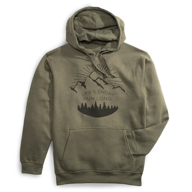 Statement Fleece Hoodie - Life's Short Run Long (Mountains) [Adult Large/Olive] - SS