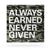 Motivational Canvas Wall Art - Always Earned Never Given