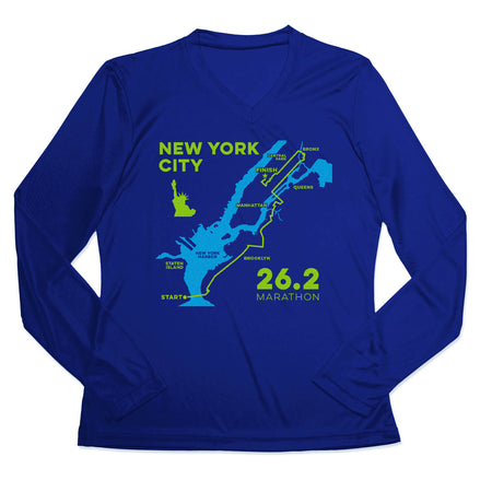 Women's Long Sleeve Tech Tee - New York City Route [Adult X-Small/Royal] - SS