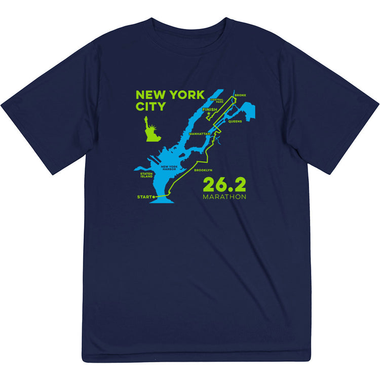 Men's Running Short Sleeve Performance Tee - New York City Route [Adult X-Large/Navy] - SS