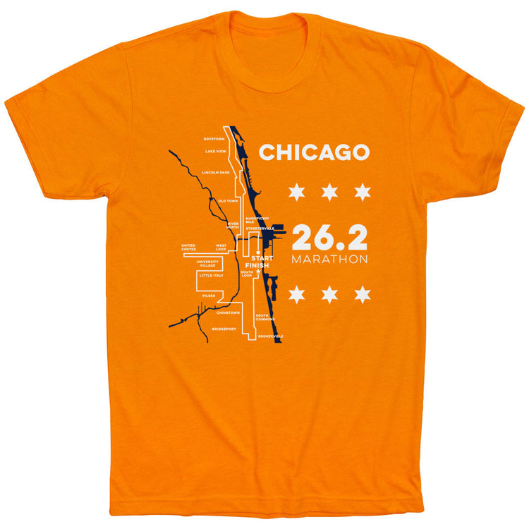 Running Short Sleeve T-Shirt - Chicago Route [Adult Small/Orange] - SS