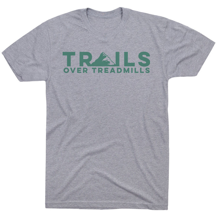 Running Short Sleeve T-Shirt - Trails Over Treadmills [Adult Medium/Gray] - SS