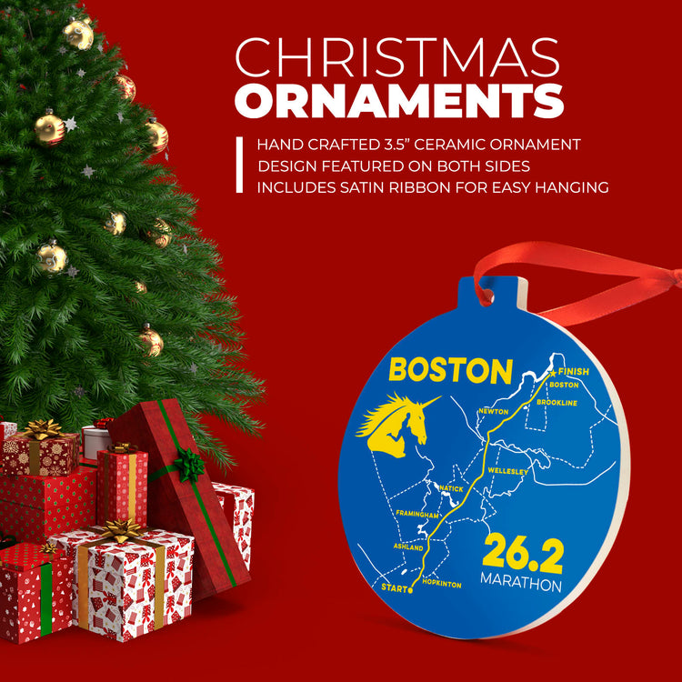 Running Round Ceramic Ornament - Boston 26.2 Route