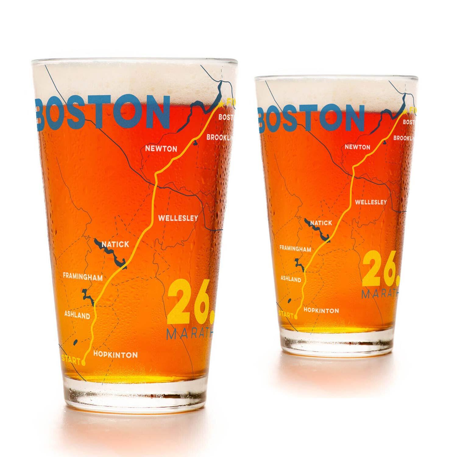 Boston 26.2 Route 16 oz Beer Pint Glass | Gone For a Run
