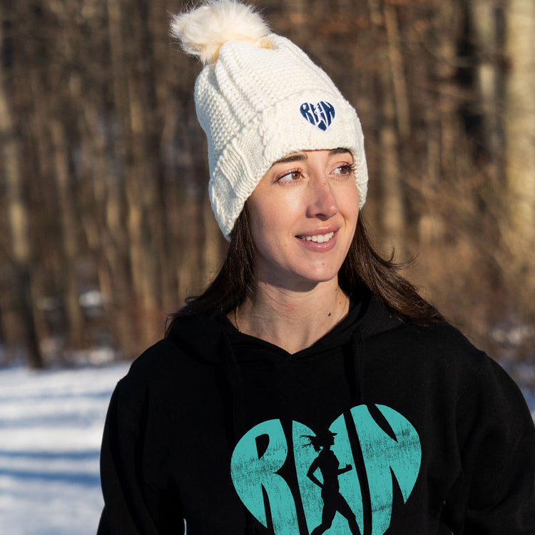 Running Embroidered Pom Pom Knit Hat - Love the Run