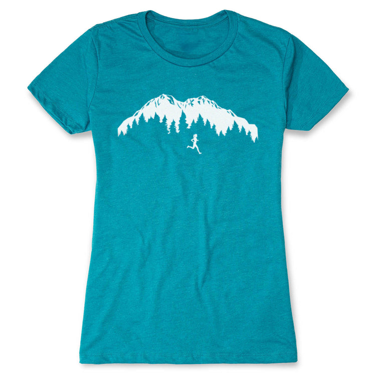Women's Everyday Runners Tee - Trail Runner in the Mountains [Adult Small/Teal] - SS