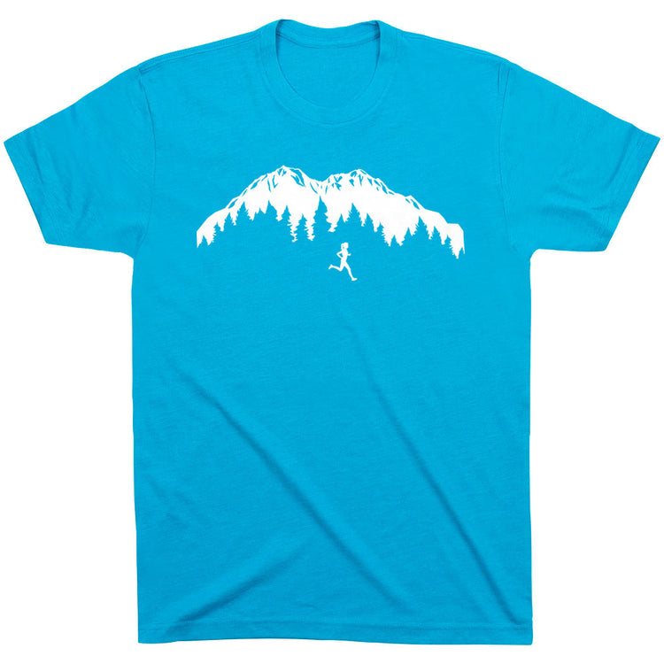 Running Short Sleeve T-Shirt - Trail Runner in the Mountains [Adult X-Large/Turquoise] - SS