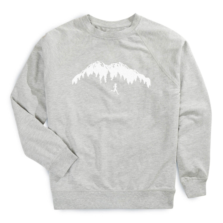 Running Raglan Crew Neck Pullover - Trail Runner in the Mountains [Adult X-Large/Heather Gray] - SS