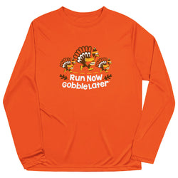 Men's Running Long Sleeve Performance Tee - Run Now Gobble Later Turkey Trot [Orange/Adult X-Large] - SS