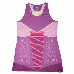 Purple tank top with pink bow design on a white background