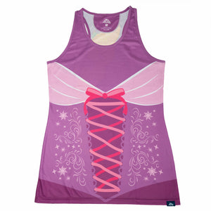 Purple tank top with pink bow design on a white background