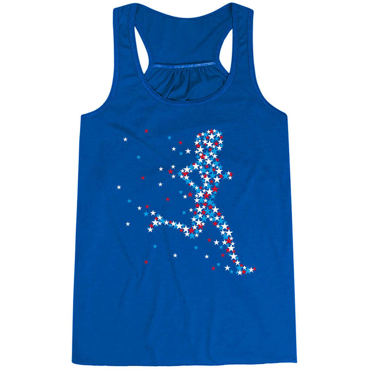 Flowy Racerback Tank Top - Patriotic Runner Girl [Adult XXX-Large/Blue] - SS