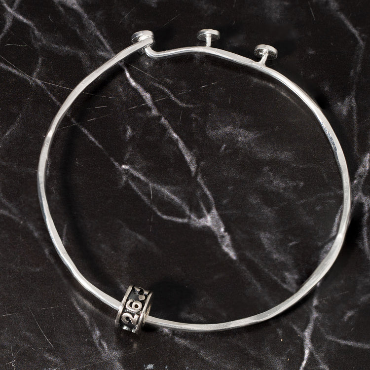 Sterling Silver Adjustable Bangle Bracelet - Antiqued 26.2 Marathon